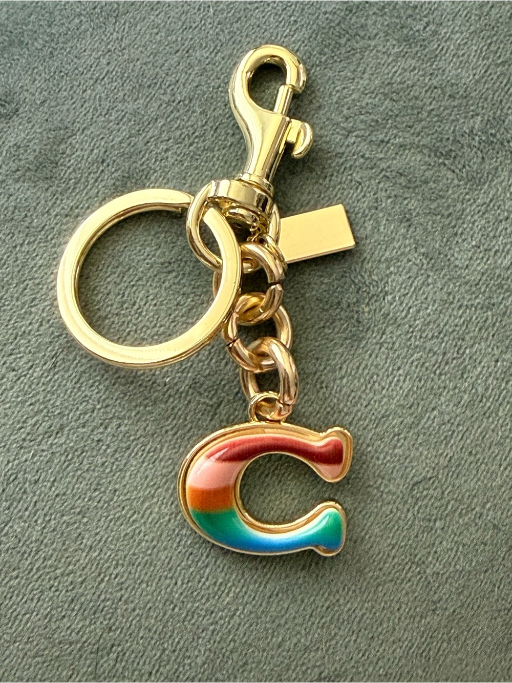 Gold-Tone Keyring with Multicolor Enamel 'C' Charm